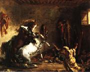Eugene Delacroix Arabian Horses Fighting in a Stable oil painting artist